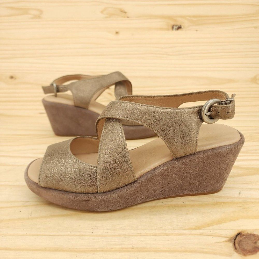 Johnston Murphy Women's Sandals Sz 8 Tan Leather Elegant Comfort Strappy Wedges